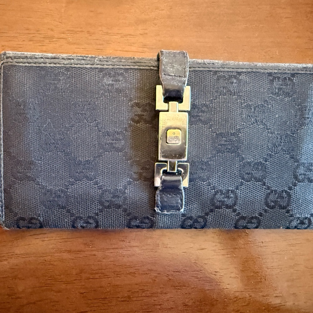 Gucci Dark Gray Monogram Clasp Wallet